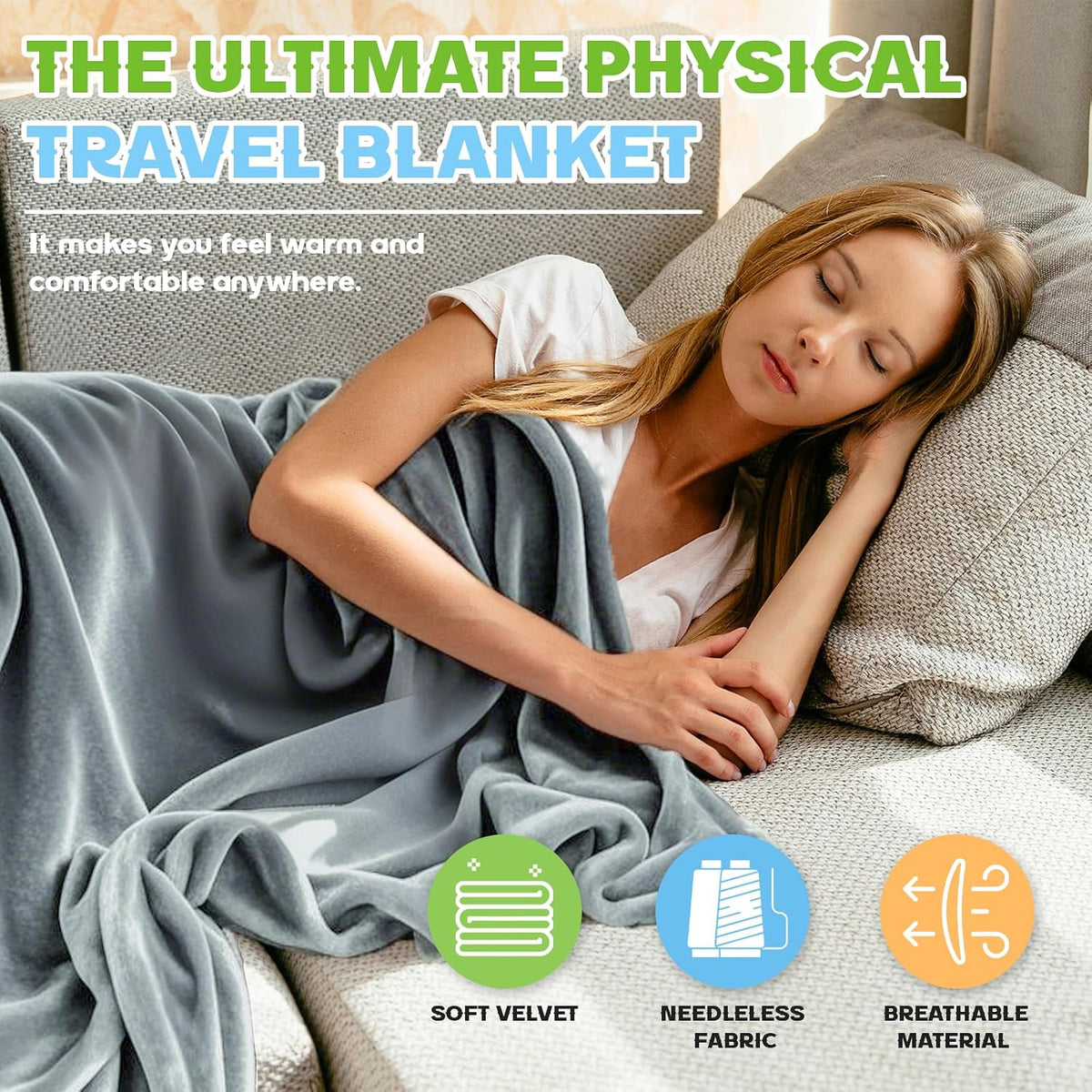 2 in 1 Travel Blanket and Pillow, Soft Micro Plush Portable Airplane Blanket, Ultralight Travel Blanket, Compact Foldable Flannel Blanket for Flights, Car, Business Trips