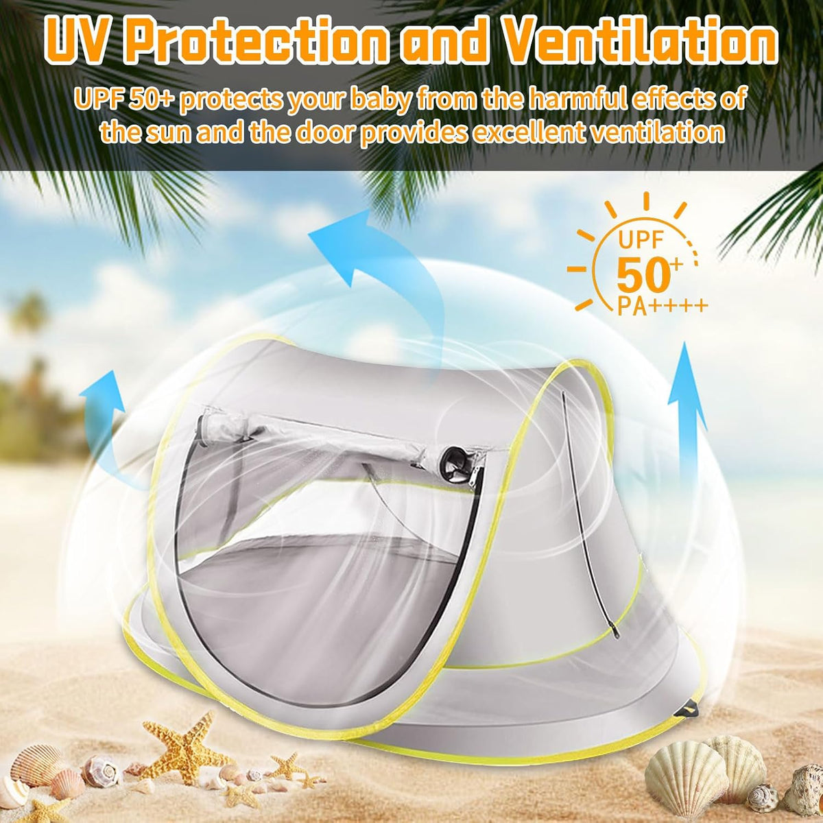Pop up Baby Beach Tent UPF 50+, Toddler Sun UV Protection Shade, Breathable Umbrella with Tent Pegs, Lightweight Portable Shelter Umbrella for Family Outdoor Traveling, Hiking, Camping, Fishing,Picnic