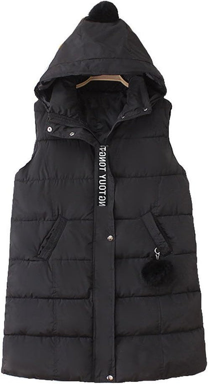 Women Long Cotton Padded Waistcoat Coat Hooded Vest Gilet Jacket Winter Parka Ladies Warm Quilted Padded Lightweight Trench Outwear Long Sleeve Tops Cardigan