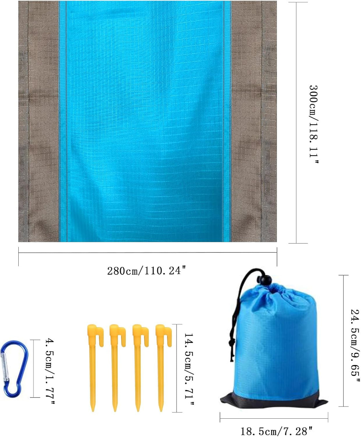 Beach Blanket Beach Mat, 280X300Cm Picnic Blanket Extra Large, Sandless Waterproof Beach Mats with 4 Stakes for 7-10 Adults,Sand Free Beach Accessories,Camping,Outdoor Essentials