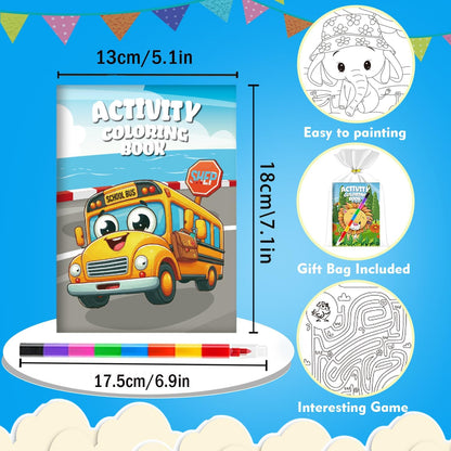 12 Pack Mini Colouring Books for Party Bags with 8-In-1 Crayons