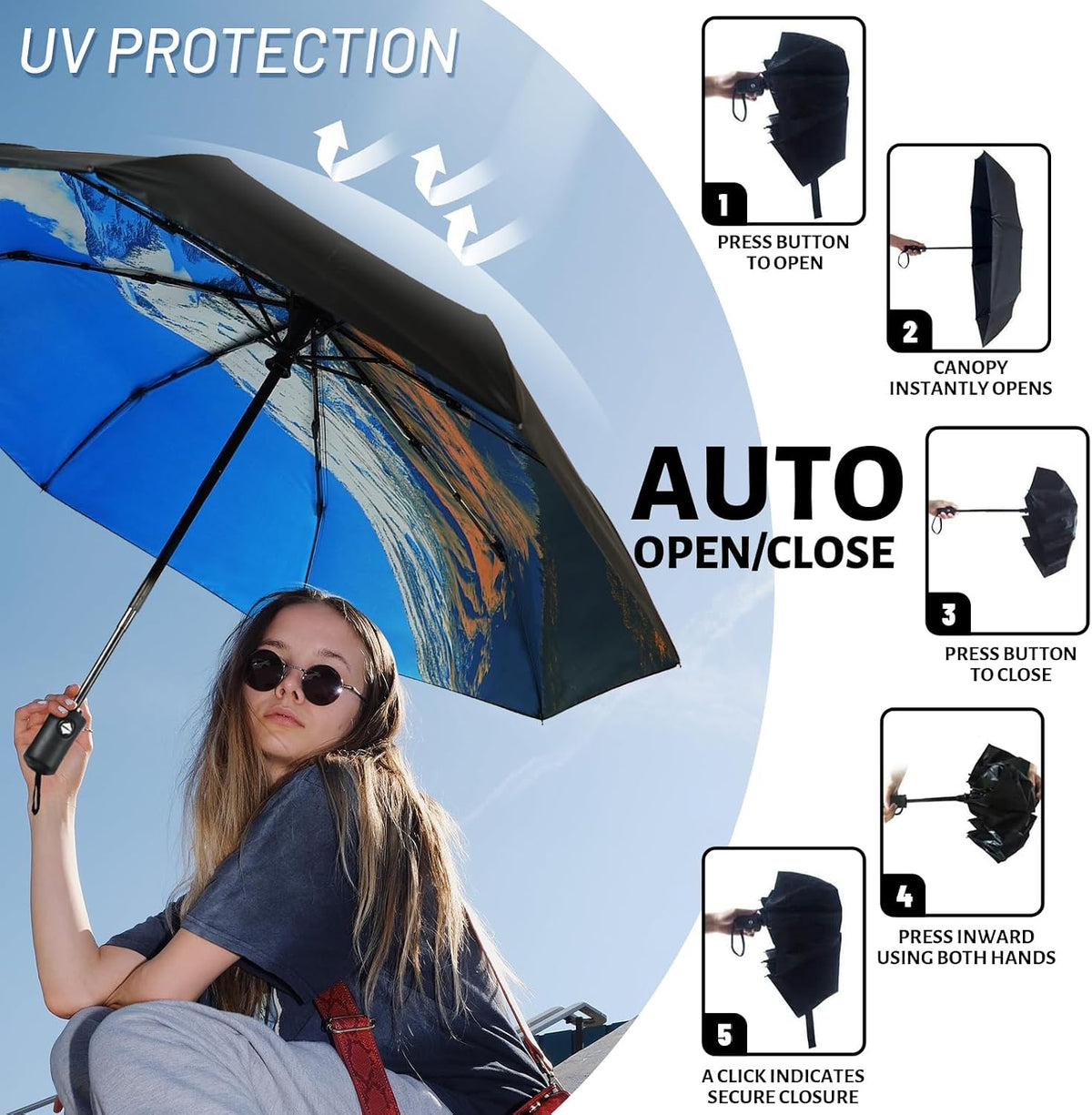 Travel Umbrella Windproof Automatic Unbreakable UV Protection