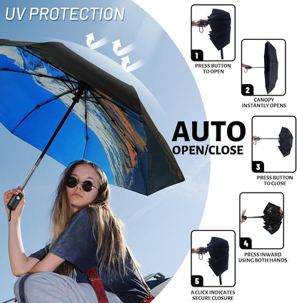 Travel Umbrella Windproof Automatic Unbreakable UV Protection