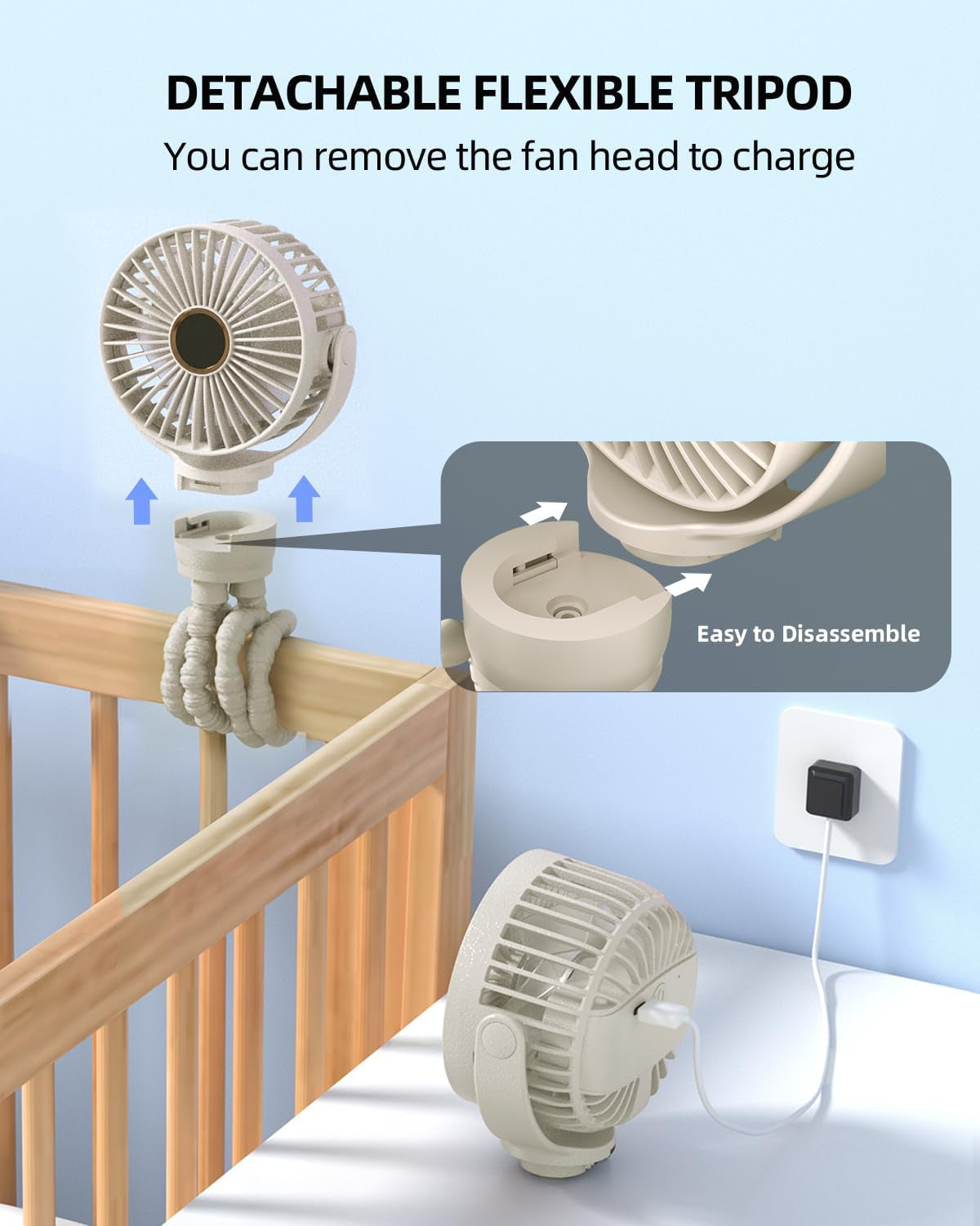 Portable Pram Fan, Small Rechargeable Clip on Fan with Digital Display