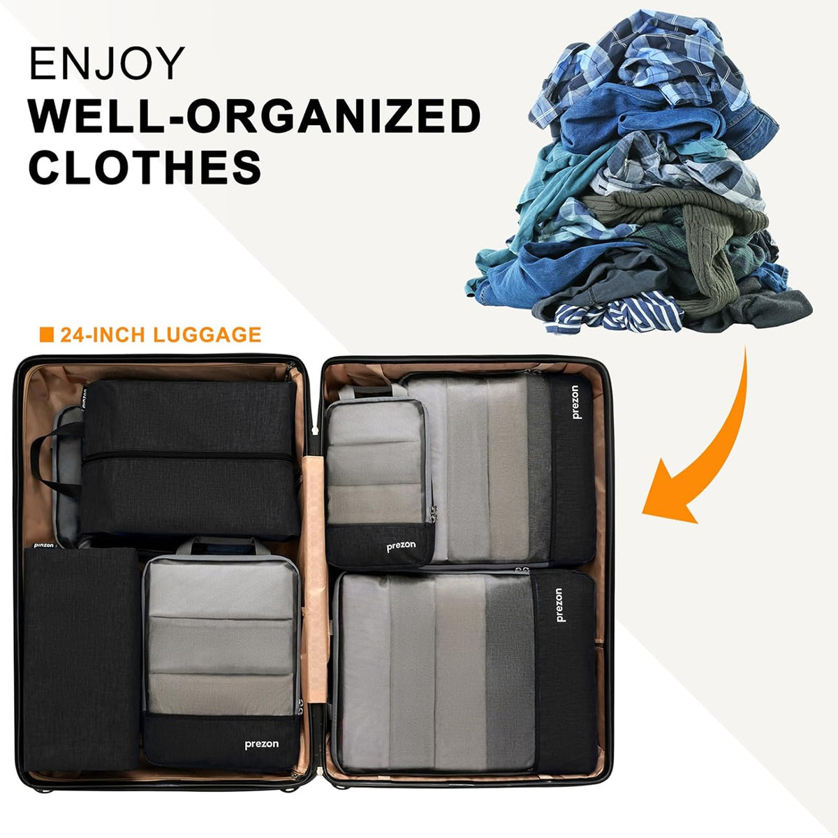 Compression Packing Cubes, Luggage Organiser Set, Extensible Suitcase Organiser, Packing Organisers for Suitcases, Packing Cubes for Travel or Home Storage