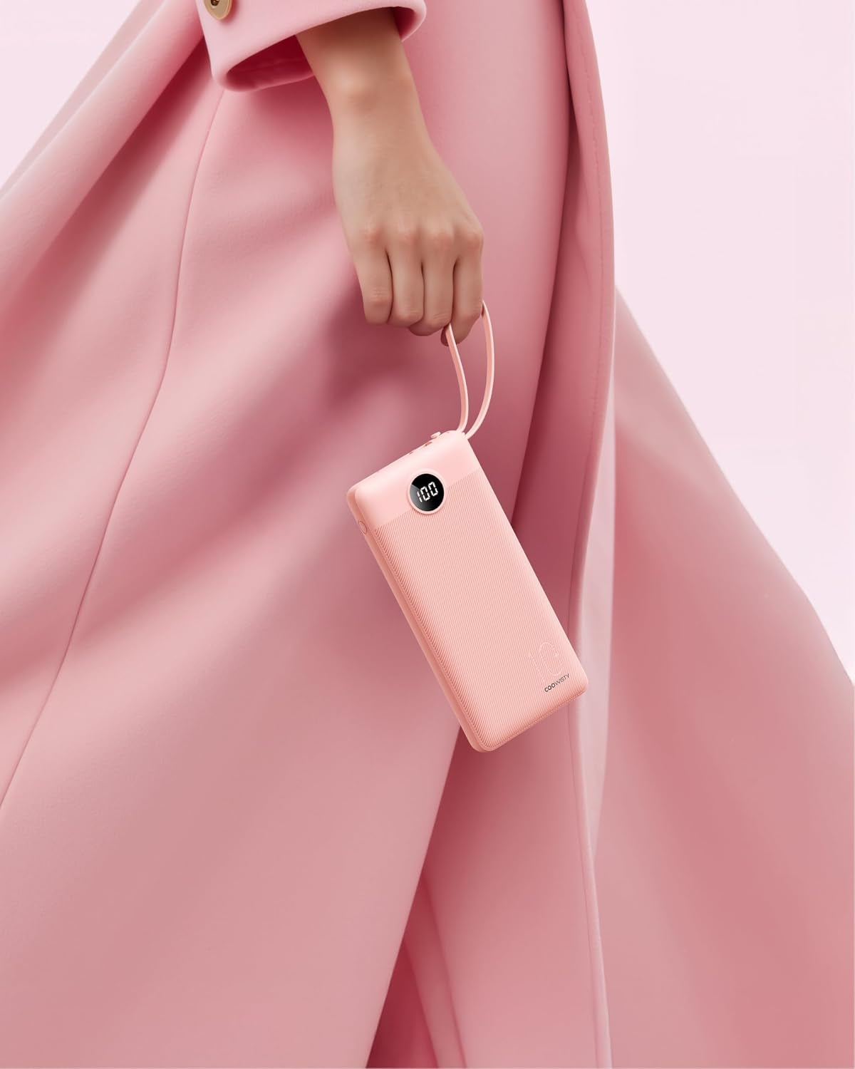 Power Bank, Slim 10000Mah Portable Charger with 4 Built in Cables