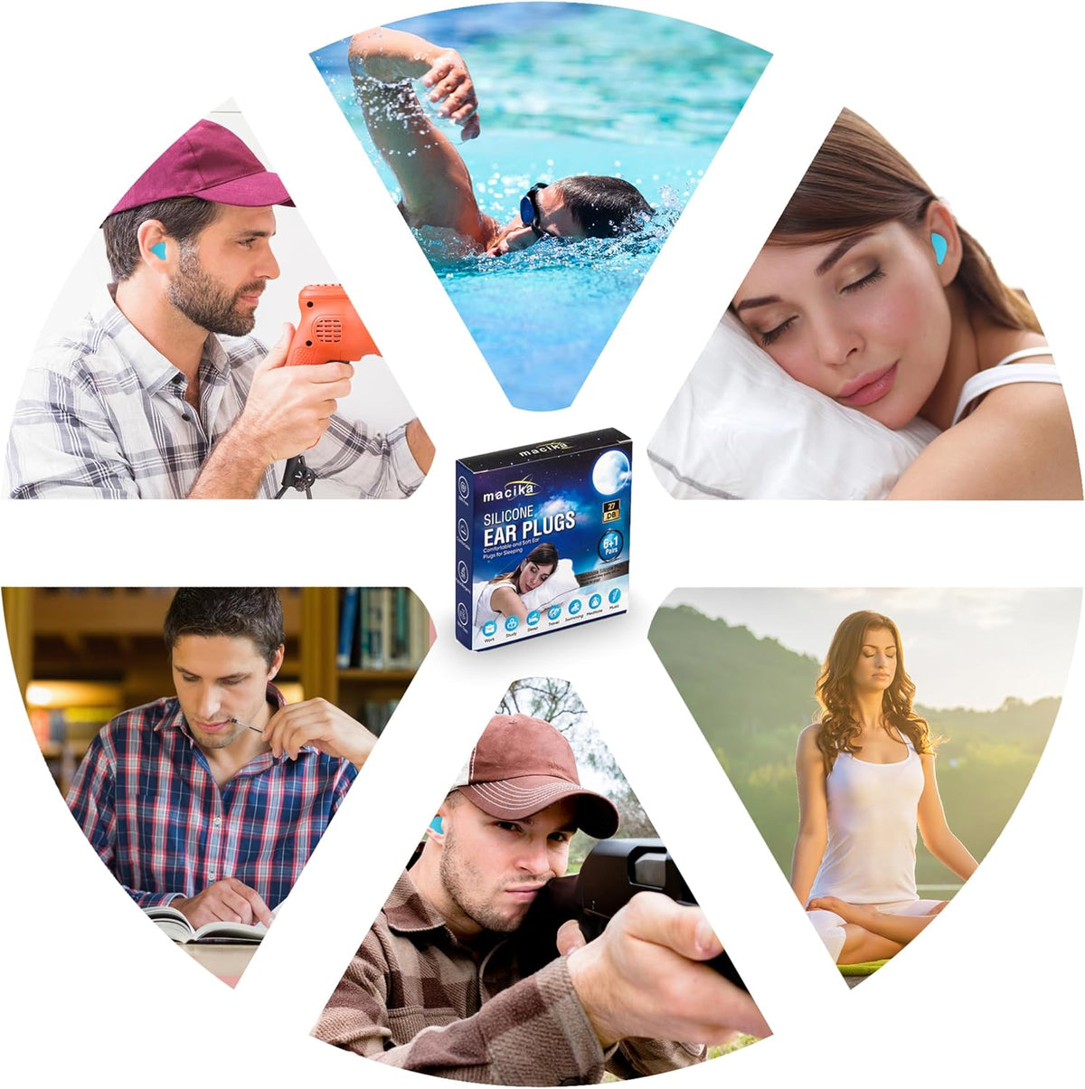 Soft Silicone Ear Plugs for Sleeping 7 Pairs, 27Db Noise Cancelling, Premium Moldable Ear Plugs, Comfy, Reusable Customisable Earplugs for Sleep, Travel, Studying, Noise Reduction, Waterproof