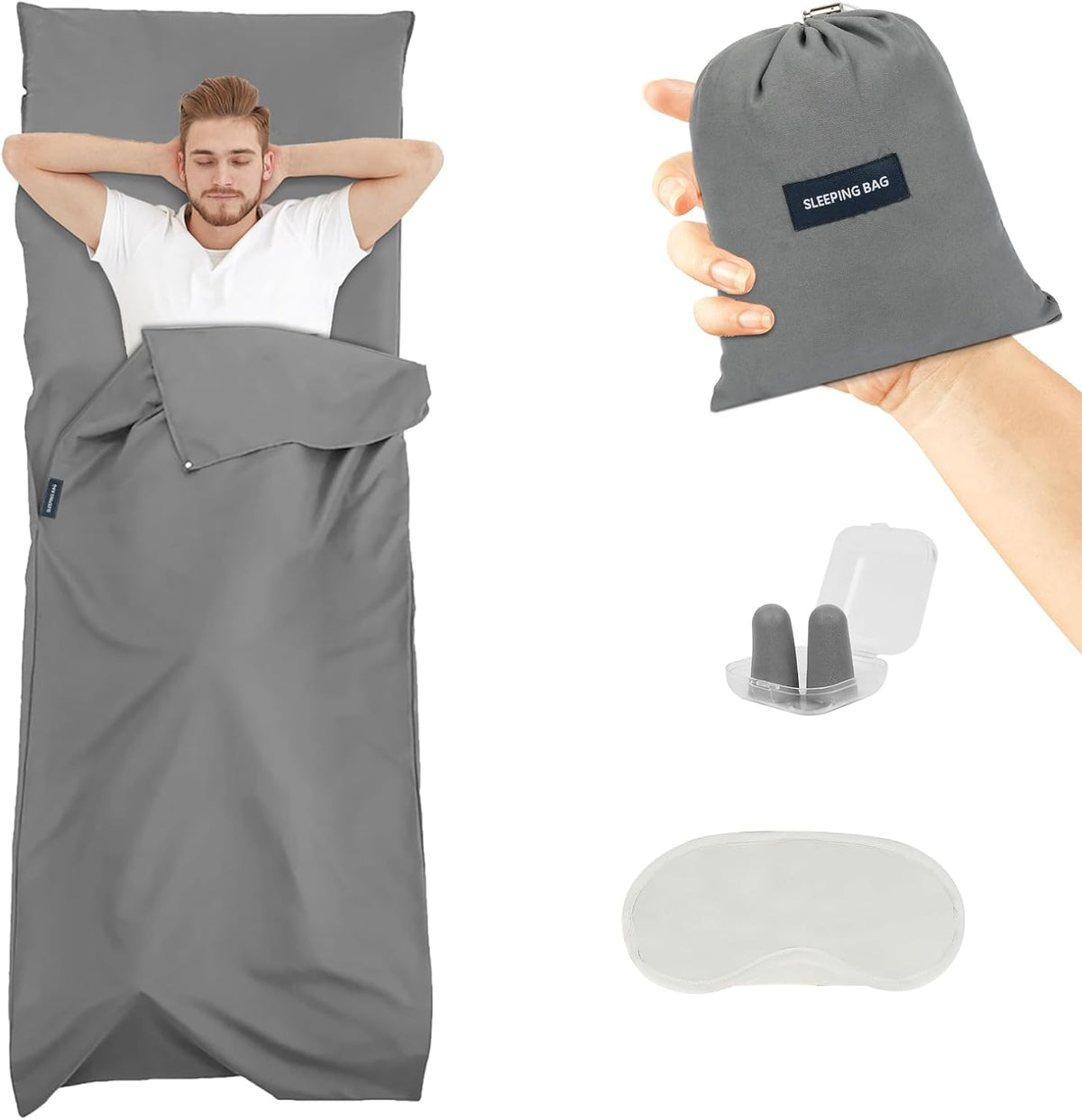 Sleeping Bag Liner 210 X 75 Cm, Portable Camping Sleep Bag with Pillow Slot, Lightweight Travel Sleeping Bag for Camping Picnic Hiking Hostels