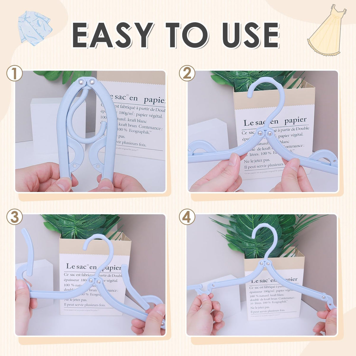 20PCS Folding Clothes Hangers Travel Portable Plastic Coats Hangers 4Colors