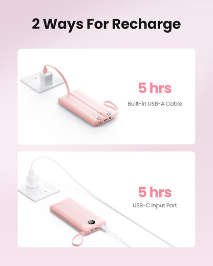 Power Bank, Slim 10000Mah Portable Charger with 4 Built in Cables