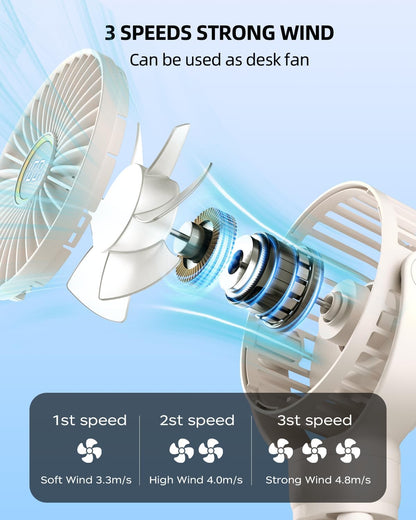 Portable Pram Fan, Small Rechargeable Clip on Fan with Digital Display