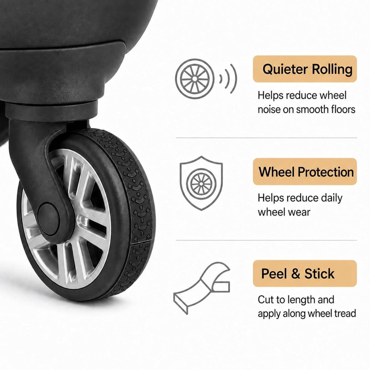 8 Pcs Suitcase Wheel Protectors, Silicone Suitcase Wheel Covers, Silent Luggage Wheels Protector Covers Black