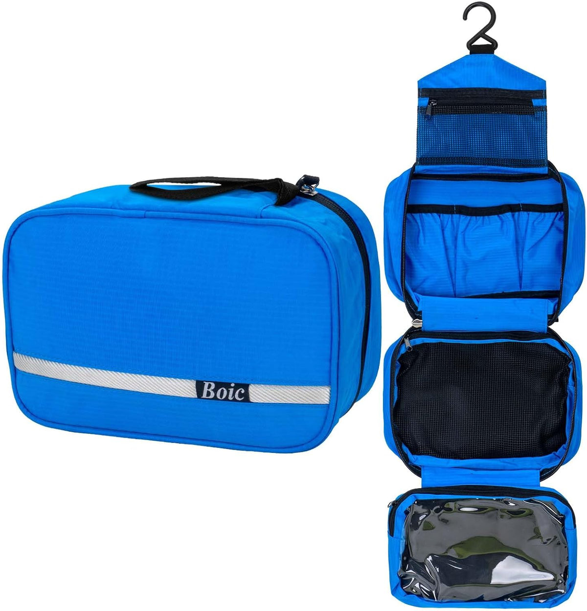 Hanging Toiletry Bag, Foldable Travel Wash Bag with Hanging Hook, Blue