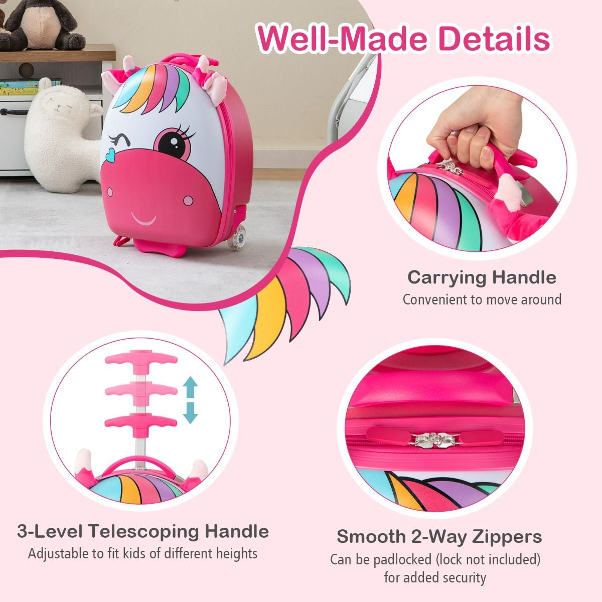 Kids Luggage with Light-Up Wheels and Telescopic Handle