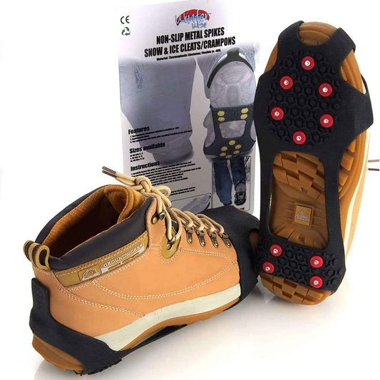 10-STUD Ice Snow Grips, anti Slip Winter Ice Cleats Universal Over-Shoe Spikes Stretch Fit Snow & Ice Crampons Traction Cleats Grips