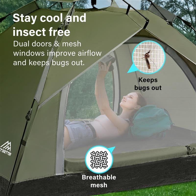 Camping Tent Pop Up, 3-4 Man Automatic Instant Tent Ultralight Dome Tent 4 Seasons, 2 in 1 Double Layers with Removable Outer & Carry Bag for Camping Hiking