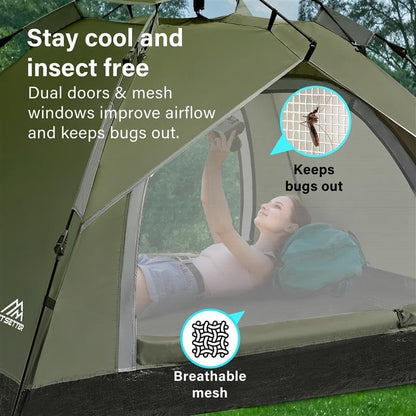 Camping Tent Pop Up, 3-4 Man Automatic Instant Tent Ultralight Dome Tent 4 Seasons, 2 in 1 Double Layers with Removable Outer & Carry Bag for Camping Hiking