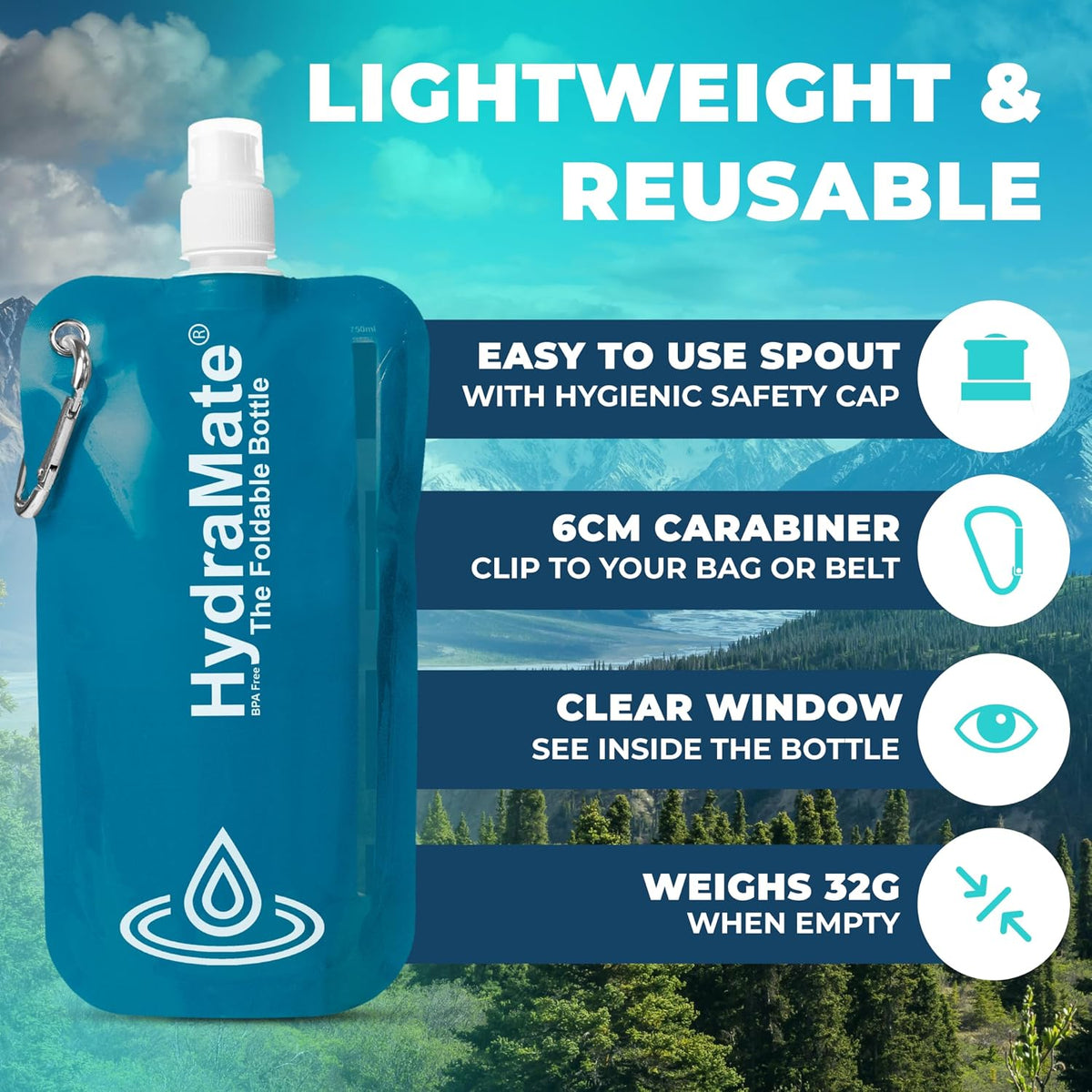 Collapsible Water Bottle - Foldable Water Bottle - 750Ml Blue