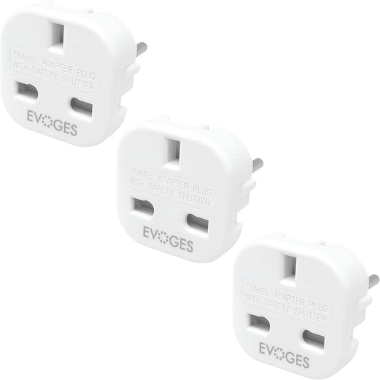UK to European EU Travel Adapter Plug Type G to Type C,E,F, 3 Pin to 2 Pin Travel Europe White (Pack of 3)