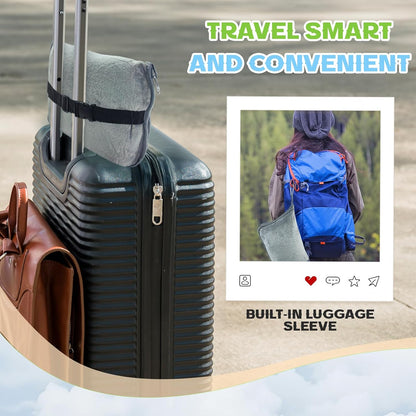2 in 1 Travel Blanket and Pillow, Soft Micro Plush Portable Airplane Blanket, Ultralight Travel Blanket, Compact Foldable Flannel Blanket for Flights, Car, Business Trips