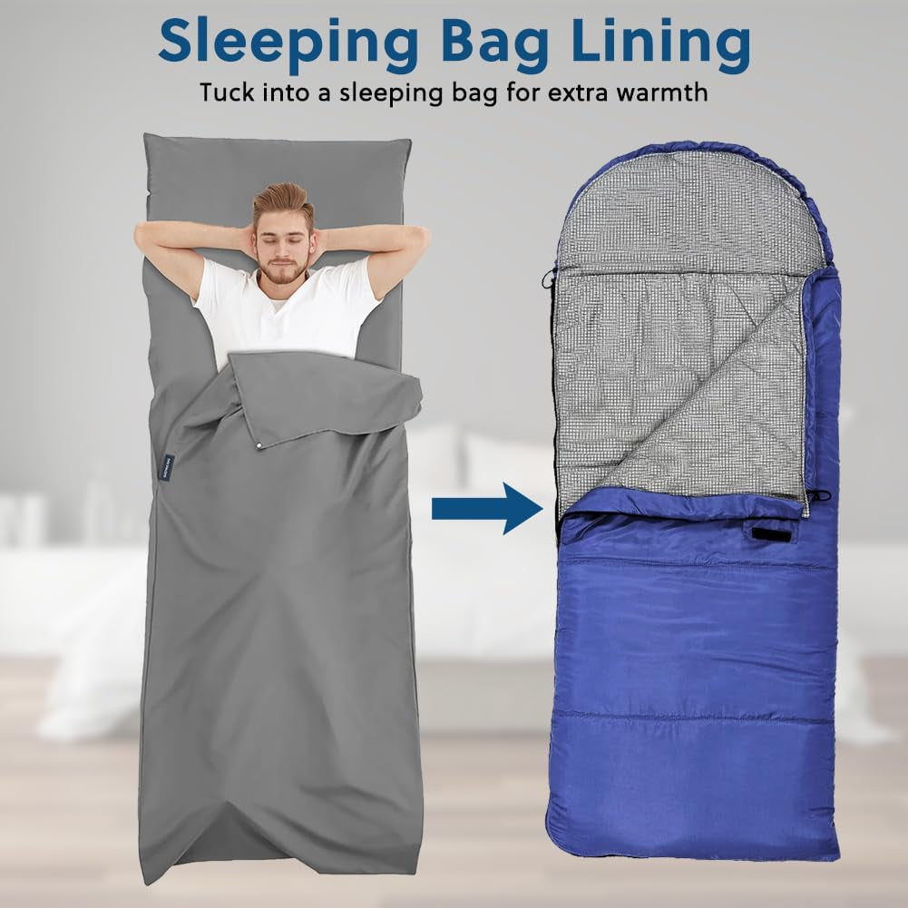 Sleeping Bag Liner 210 X 75 Cm, Portable Camping Sleep Bag with Pillow Slot, Lightweight Travel Sleeping Bag for Camping Picnic Hiking Hostels