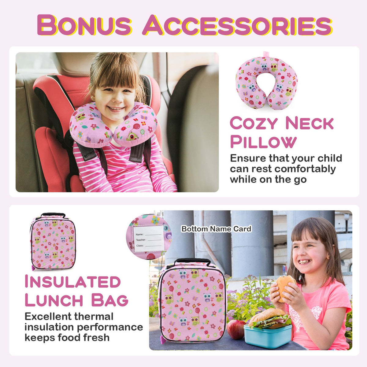 5 Piece Kids Luggage Set Carry-On Children Rolling Suitcase Set with Backpack