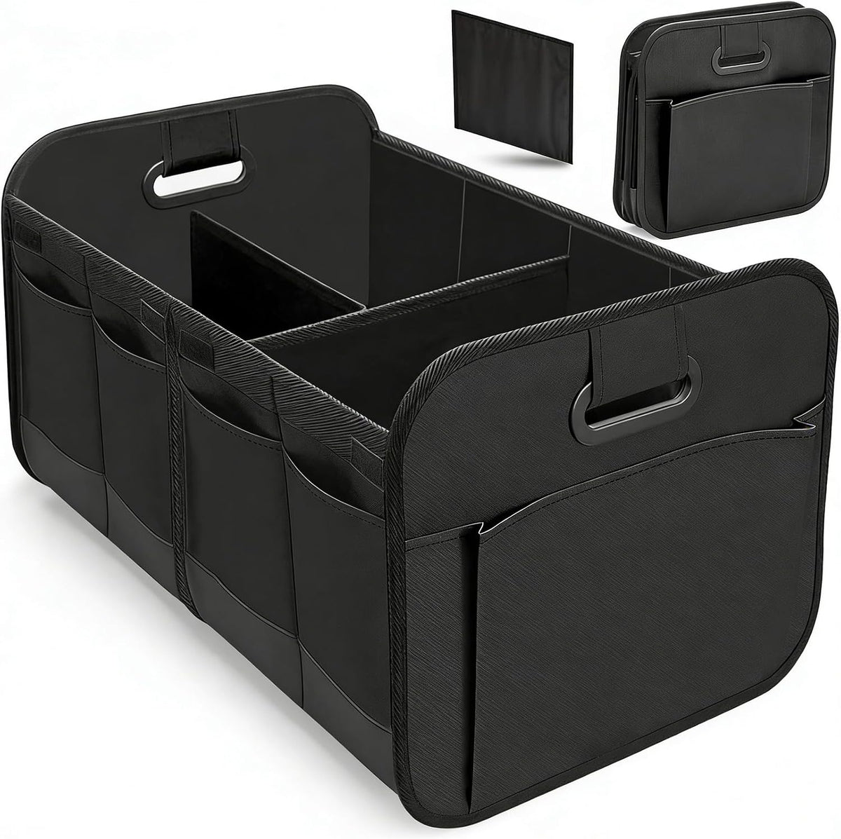 Car Boot Organiser, Large-Capacity Auto Trunk Organizer, Trunk Organiser Collapsible Multi Compartment with Reinforced Base and Comfort Handle for Cars Suvs Trucks(Black)