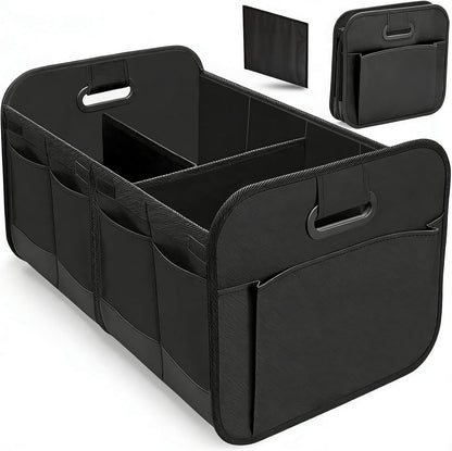 Car Boot Organiser, Large-Capacity Auto Trunk Organizer, Trunk Organiser Collapsible Multi Compartment with Reinforced Base and Comfort Handle for Cars Suvs Trucks(Black)