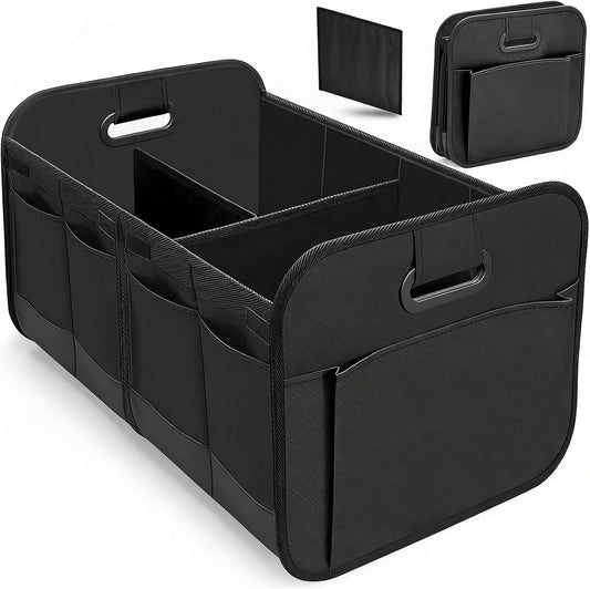 Car Boot Organiser, Large-Capacity Auto Trunk Organizer, Trunk Organiser Collapsible Multi Compartment with Reinforced Base and Comfort Handle for Cars Suvs Trucks(Black)