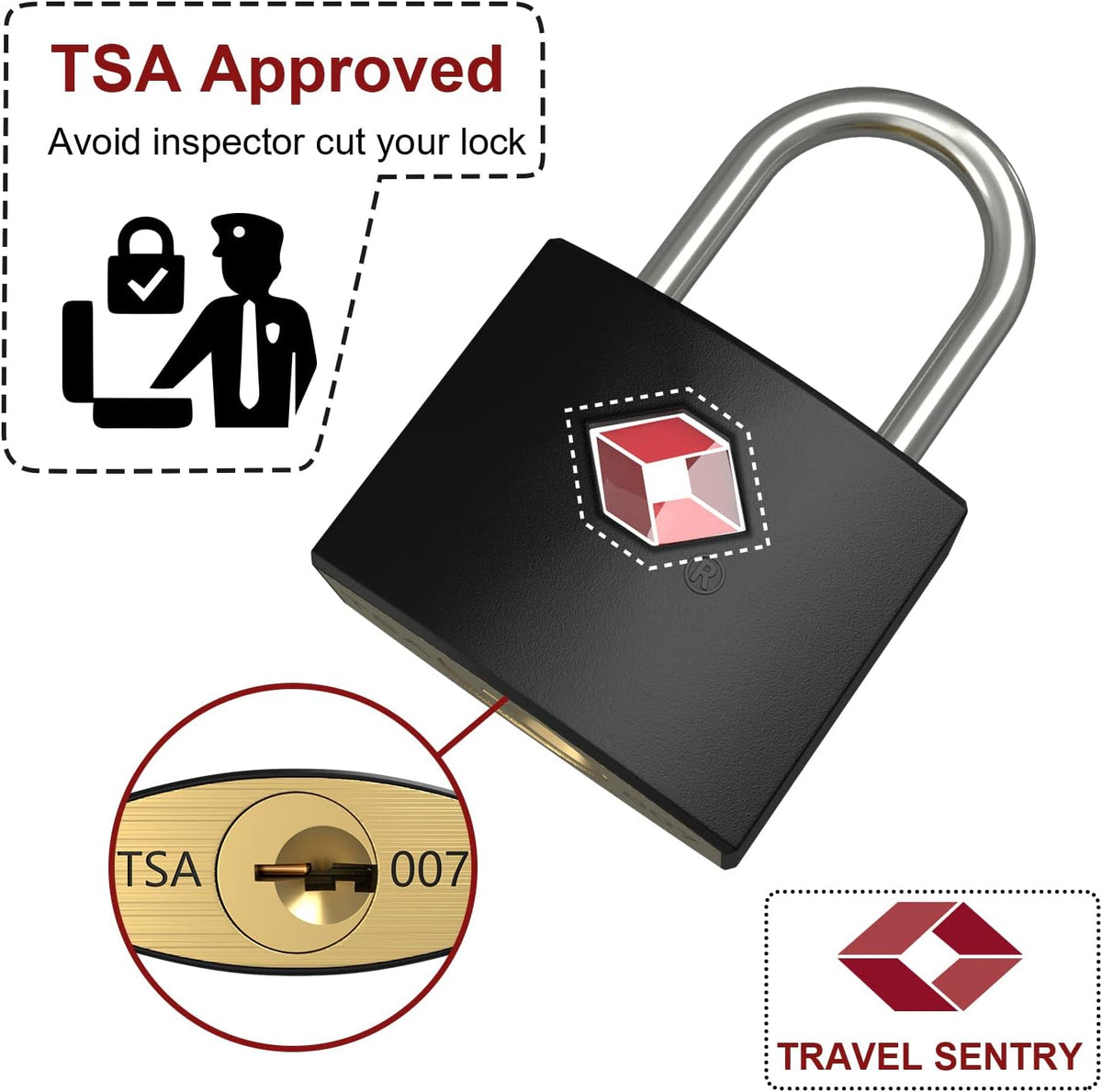 TSA Luggage Locks with Keys, [4 Packs][8 Keys]  Key Travel Locks, Suitcase Padlock for Luggage, Keyed Luggage Locks Brass for Gym Lockers, Laptop Bags,Travel Suitcases（Black