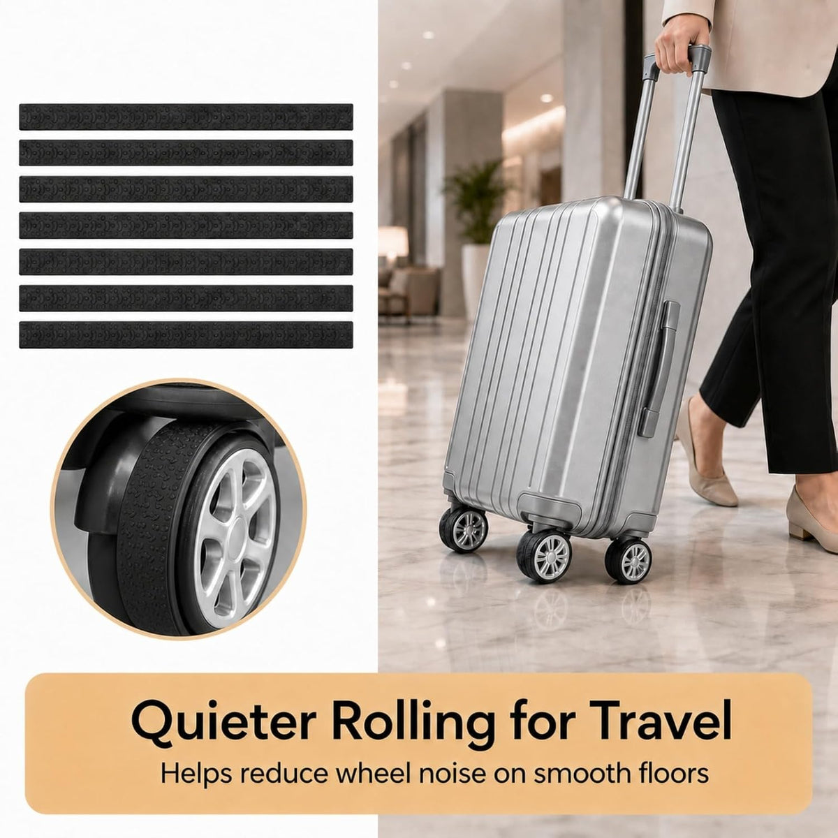 8 Pcs Suitcase Wheel Protectors, Silicone Suitcase Wheel Covers, Silent Luggage Wheels Protector Covers Black