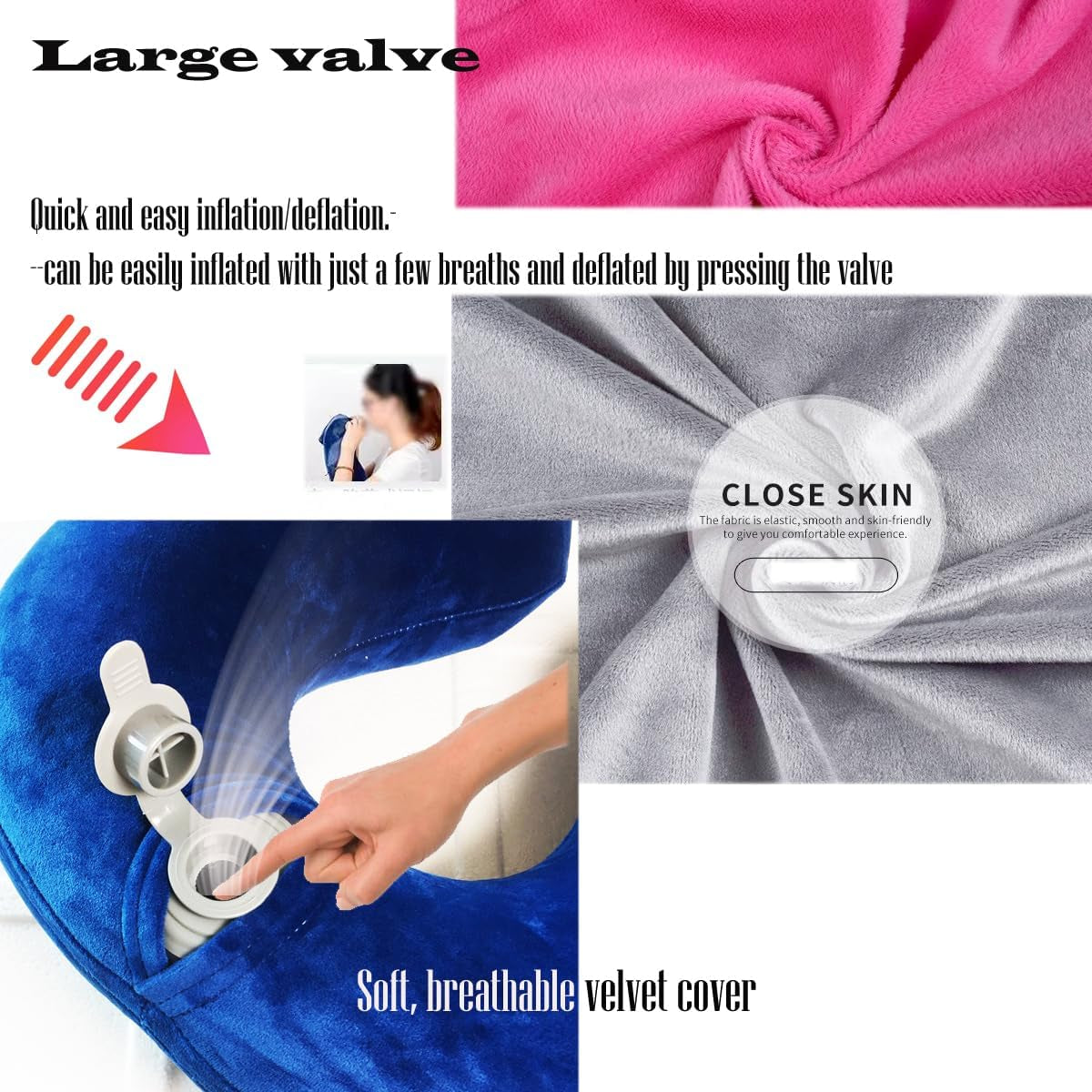 Inflatable Travel Pillow for Airplane Inflatable Neck Pillow for Traveling, Compact Ergonomic Neck Pillow Kits with Ear Plug and Eye Mask, Sleeping Rest Cushion for Airplane, Car, and Train (Blue)