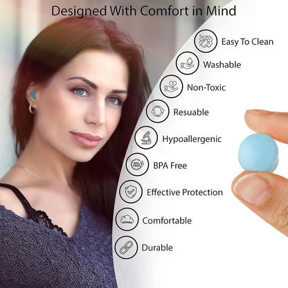 Soft Silicone Ear Plugs for Sleeping 7 Pairs, 27Db Noise Cancelling, Premium Moldable Ear Plugs, Comfy, Reusable Customisable Earplugs for Sleep, Travel, Studying, Noise Reduction, Waterproof