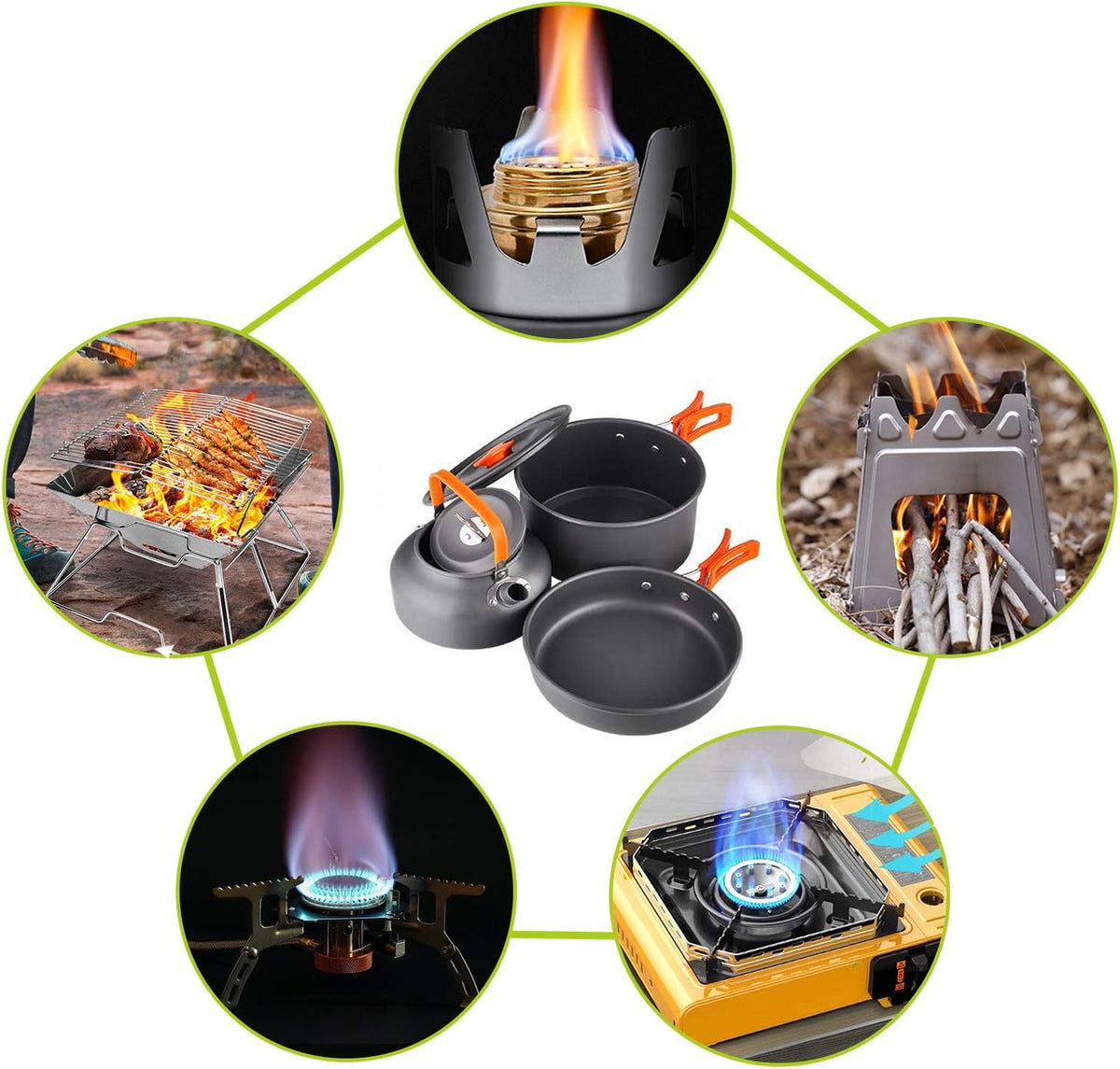 Camping Cookware Kit, Camping Cookware Set Outdoor Cooking Pot Pan Kettle Lightweight Camping Accessories Backpacking Hiking Gear for 2 to 3 People Picnic,Travel