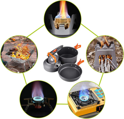 Camping Cookware Kit, Camping Cookware Set Outdoor Cooking Pot Pan Kettle Lightweight Camping Accessories Backpacking Hiking Gear for 2 to 3 People Picnic,Travel