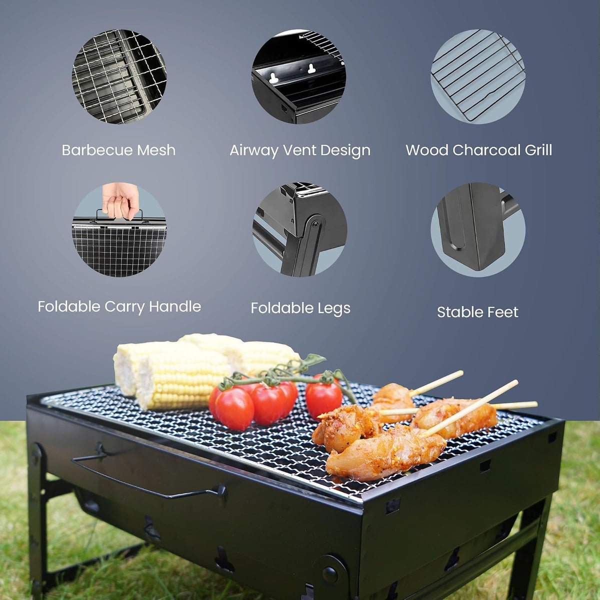 Small BBQ Portable Charcoal Grill | Camping Table Top Foldable BBQ