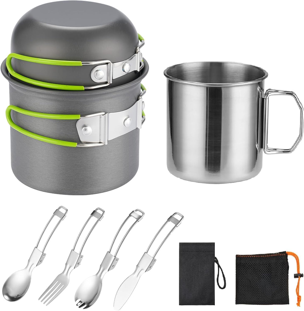 Camping Cookware Mess Kit for 1 People, Camping Non-Stick Cooking Set Include Backpack Pot and Pan Set with 304 Stainless Steel Cup and Utensil Set for Traveling Trekking and Hiking