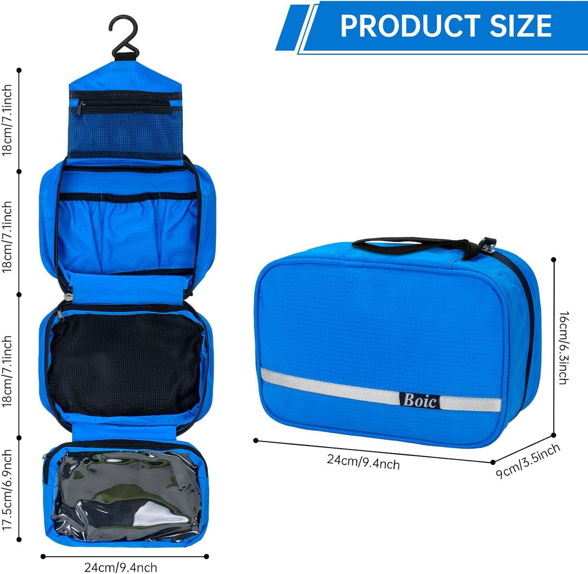 Hanging Toiletry Bag, Foldable Travel Wash Bag with Hanging Hook, Blue