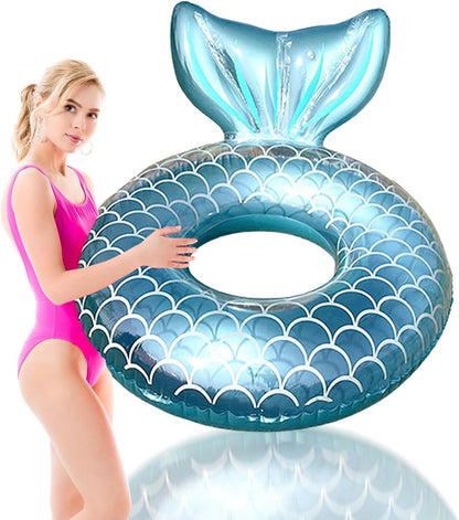 Mermaid Pool Inflatables Swimming Rings for Adults, 90Cm Pool Swimming Float Cute Pool Float Tube Rings Pool Floaties for Women Summer Beach Pool Party Water Sport