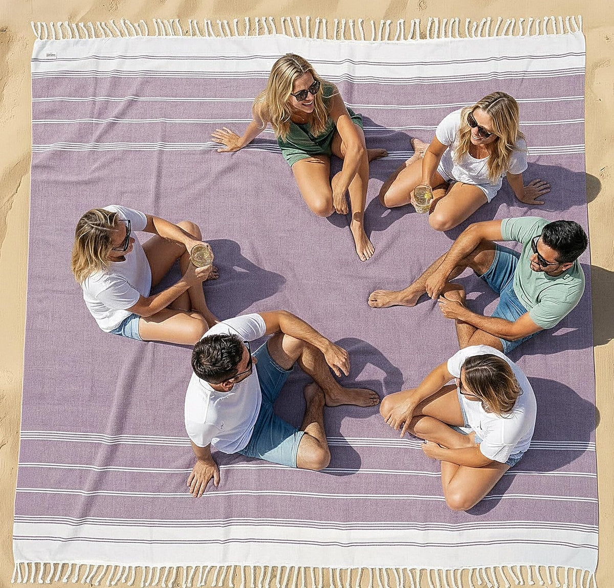 Extra Large Turkish Cotton Beach Towel Blanket – Jumbo Sand-Free Quick Dry Travel Blanket – Oversized 208X208 Cm Towel for Camping, Beach & Picnic - Regal Orchid