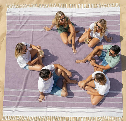 Extra Large Turkish Cotton Beach Towel Blanket – Jumbo Sand-Free Quick Dry Travel Blanket – Oversized 208X208 Cm Towel for Camping, Beach & Picnic - Regal Orchid