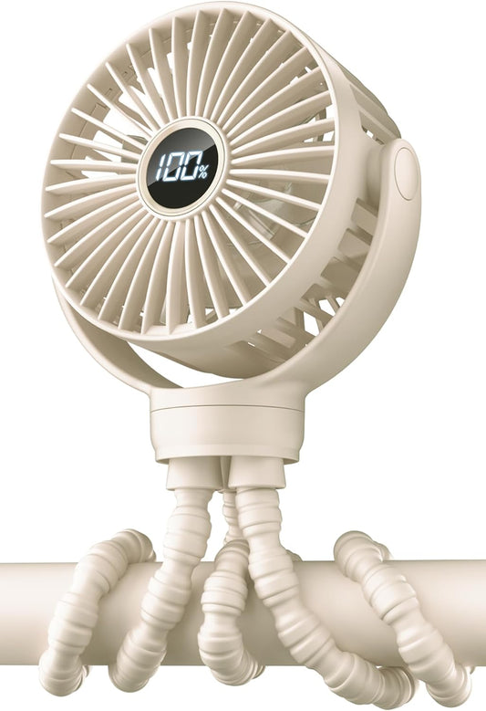 Portable Pram Fan, Small Rechargeable Clip on Fan with Digital Display