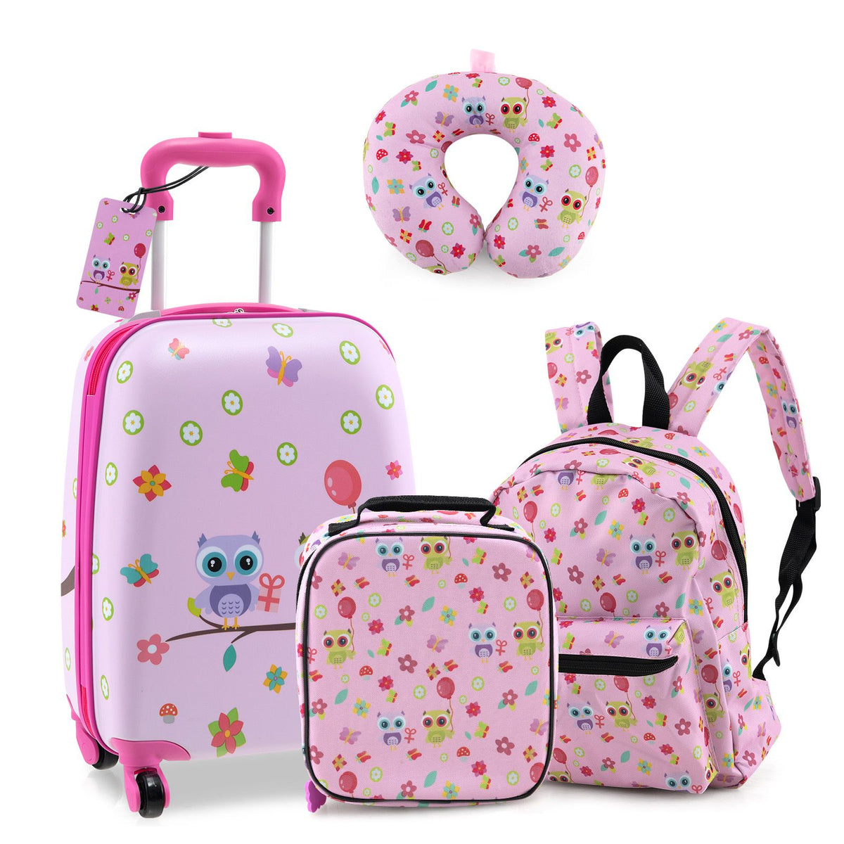 5 Piece Kids Luggage Set Carry-On Children Rolling Suitcase Set with Backpack