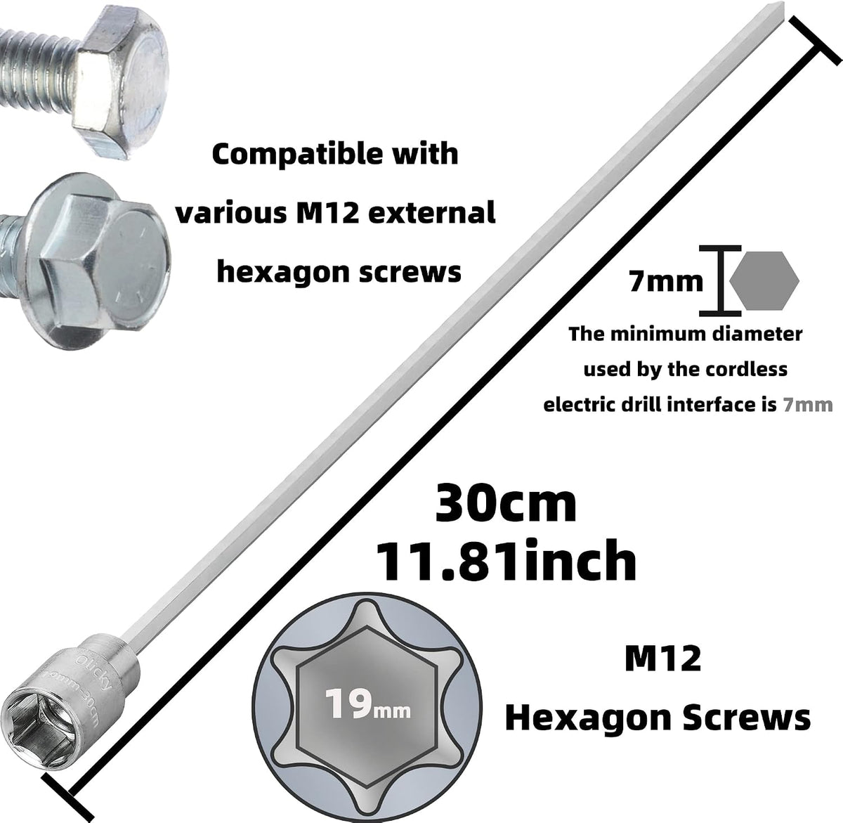 19Mm Extension Socket Jack 30Cm, Caravan Leg Stand Winder Drill Attachment Accessories, Suitable for Caravans and Mobile Homes