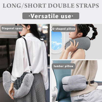 Stuffable Neck Pillow for Travel, Travel Pillow Stuffable with Clothes, Travel Neck Pillows with Adjustable Straps for Essentials Extra Luggage(Grey)