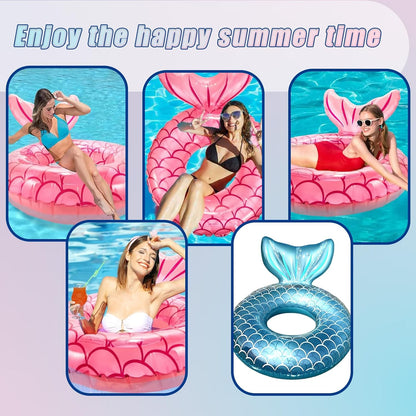 Mermaid Pool Inflatables Swimming Rings for Adults, 90Cm Pool Swimming Float Cute Pool Float Tube Rings Pool Floaties for Women Summer Beach Pool Party Water Sport