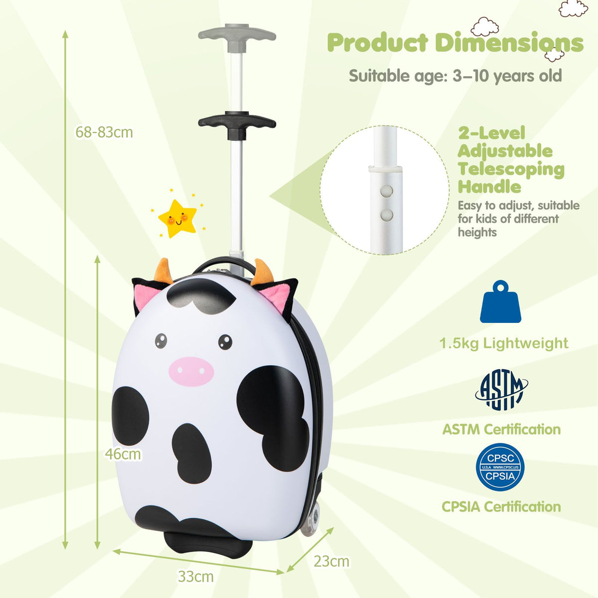 Kids Luggage with Light-Up Wheels and Telescopic Handle