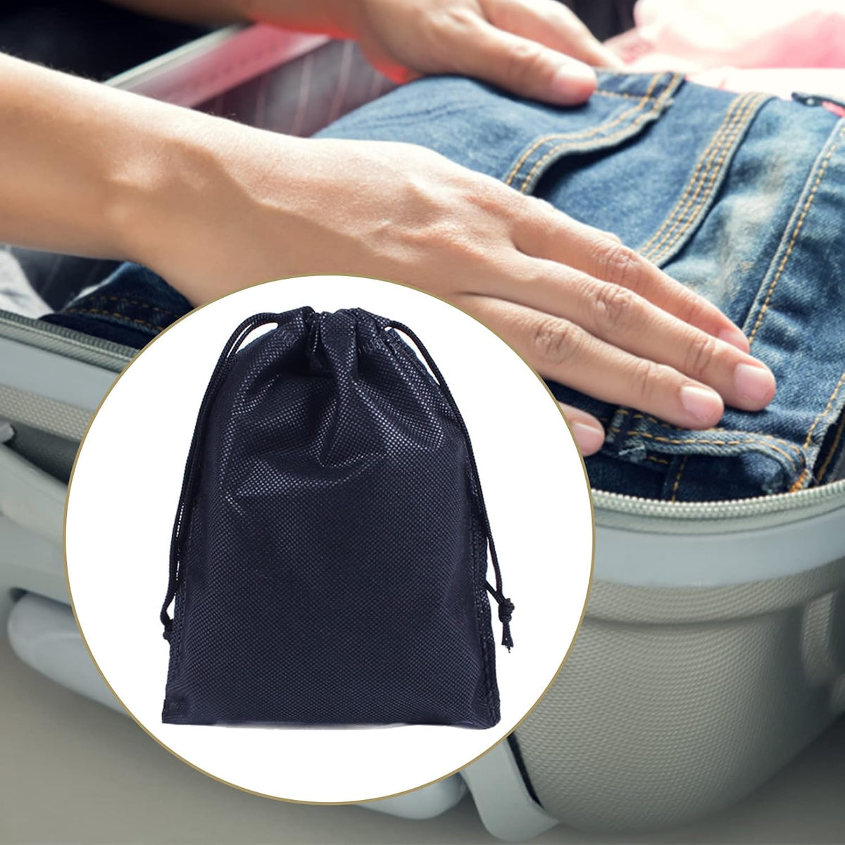 2PCS Drawstring Shoe Bags Travel Storage Bags Dust-Proof Cloth Bag Drawstring Storage Bag,Portable Travel Non-Woven Shoe Packing Organizers Tote Bags for Men Women Daily Home Travel Use(Black)
