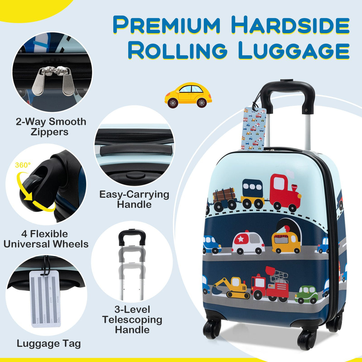 5 Piece Kids Luggage Set Carry-On Children Rolling Suitcase Set with Backpack