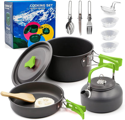 Camping Cookware Kit, Camping Cookware Set Outdoor Cooking Pot Pan Kettle Lightweight Camping Accessories Backpacking Hiking Gear for 2 to 3 People Picnic,Travel